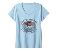 Donna Lynyrd Skynyrd Southern Rock Here To Stay Biker Bandiera USA Logo Maglietta con Collo a V