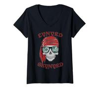 Donna Lynyrd Skynyrd - Stencil a Forma di Teschio da Uomo Semplice Pirata, Stile retrò Maglietta con Collo a V