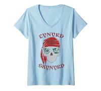 Donna Lynyrd Skynyrd - Stencil a Forma di Teschio, Stile Rock, retrò, Pirata Maglietta con Collo a V