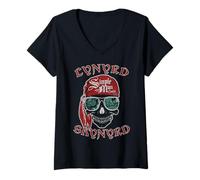 Donna Lynyrd Skynyrd - Stencil a Forma di Teschio, Stile Vintage, Motivo: Pirata Maglietta con Collo a V