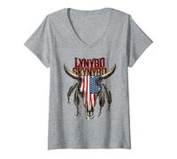 Donna Lynyrd Skynyrd USA Skull Biker Steer Southern Rock Gifts Maglietta con Collo a V