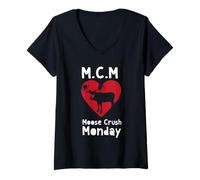 Donna M.C.M Moose Crush Monday Simpatico Divertente Amante degli Animali Maglietta con Collo a V