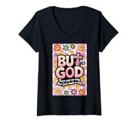 Donna Ma Dio Rosa Cristiano Floreale Fiocco Teen Ragazze Scrittura Maglietta con Collo a V