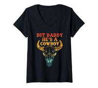 Donna Ma papà è una mucca da cowboy Howdy Western Vintage Quote Maglietta con Collo a V