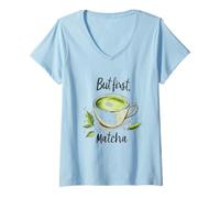 Donna Ma Prima di Tutto Matcha: Il tè Verde alla Moda Maglietta con Collo a V