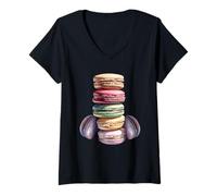 Donna Macaron Tower Graphic for Girls Women And Baking Teacher Maglietta con Collo a V