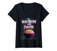 Donna Maccheroni e Formaggio Meme Bootleg Rap Style 90s Vintage Divertente Maglietta con Collo a V