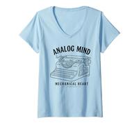Donna Macchina da Scrivere Vintage a Forma di Cuore Meccanico analogico Maglietta con Collo a V