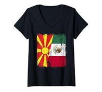 Donna Macedonia del Nord Messico Mezza Bandiera Patrimonio Messicano macedone Maglietta con Collo a V