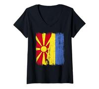 Donna Macedonia del Nord Ucraina Mezza Bandiera Macedone del Nord Ucraino Maglietta con Collo a V