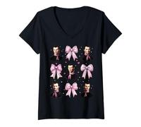 Donna Machiavelli The Prince Girl Coquette Fiocco Rosa Maglietta con Collo a V