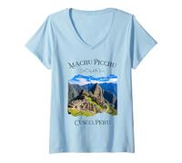 Donna Machu Picchu Città Perduta degli Incas Iconico Sentiero Trekking Maglietta con Collo a V