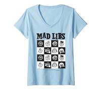 Donna Mad Libs Black And White Character Grid Art Maglietta con Collo a V