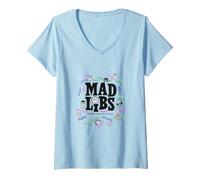 Donna Mad Libs Funny Words Circle Character Faces Maglietta con Collo a V