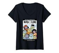 Donna Mad Libs Original Cast Group Colorful Faces Maglietta con Collo a V