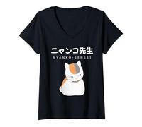 Donna Madara Nyanko Sensei Natsume Yuujinchou Libro degli Amici Gatto Maglietta con Collo a V
