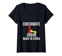 Donna Made in China Checkmate Sarcastico Strategia politica Umorismo Maglietta con Collo a V