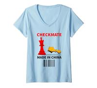 Donna Made in China Checkmate Sarcastico Strategia politica Umorismo Maglietta con Collo a V