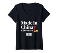 Donna Made in China Checkmate Sarcastico Strategia politica Umorismo Maglietta con Collo a V
