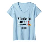Donna Made in China Checkmate Sarcastico Strategia politica Umorismo Maglietta con Collo a V
