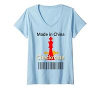Donna Made in China Checkmate Sarcastico Strategia politica Umorismo Maglietta con Collo a V