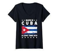 Donna Made in Cuba a Long Time Ago Proud Cuban Cuba Flag Maglietta con Collo a V