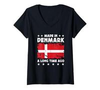 Donna Made in Denmark a Long Time Ago Proud Danish Denmark Flag Maglietta con Collo a V