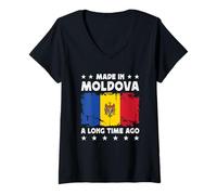 Donna Made in Moldova a Long Time Ago Proud Moldovan Moldova Flag Maglietta con Collo a V