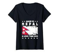 Donna Made in Nepal a Long Time Ago Proud Nepali Nepal Flag Maglietta con Collo a V