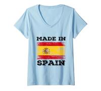 Donna Made in Spain with Spain Flag Novelty Graphic Cool Designs Maglietta con Collo a V