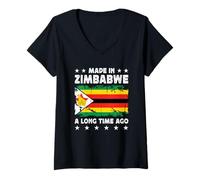 Donna Made in Zimbabwe a Long Time Ago Zimbabwean Zimbabwe Flag Maglietta con Collo a V