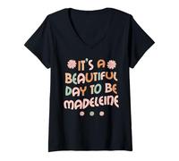 Donna Madeleine Personalized Name Beautiful Day Madeleine Birthday Maglietta con Collo a V