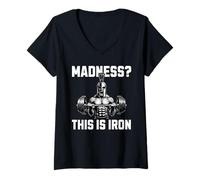 Donna Madness This Is Iron Spartan Warrior Powerlifting Gym Fit Maglietta con Collo a V