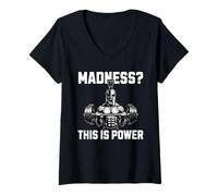 Donna Madness This Is Power Spartan Gym Warrior Strength Fit Maglietta con Collo a V