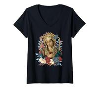 Donna Madonna Addolorata Sette Dolori Pietà Madre Maria Cattolica Maglietta con Collo a V