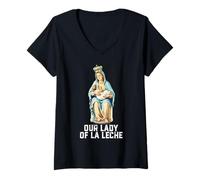 Donna Madonna della Leche Beata Madre e Bambino Design Maglietta con Collo a V