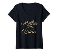 Donna Madre della Sposa, Matrimonio & Mamma Nuziale, Tan Script Font Maglietta con Collo a V