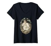 Donna Madre e Bambino Art Gothic Floral Seppia Abbraccio Maglietta con Collo a V