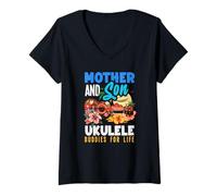 Donna Madre e Figlio Ukulele Buddies for Life Musica Hawaiana Maglietta con Collo a V