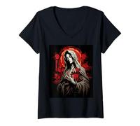 Donna Madre Maria, Vergine Maria, Cattolico, Tatuaggio, Beata Madre Maglietta con Collo a V