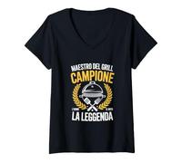 Donna Maestro del Grill Campione Leggenda Maglietta con Collo a V