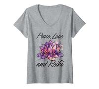 Donna Maestro Reiki Yoga Chakra Pilates Pace Amore E Reiki Maglietta con Collo a V