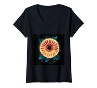 Donna Magic Gerbera Fiore con gocce di pioggia Maglietta con Collo a V