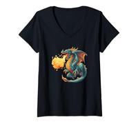 Donna Magical Flames Dragon Costume per Ragazzi e Ragazze Maglietta con Collo a V
