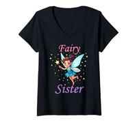 Donna Magico compleanno fata Pixie Sprite Girl Bday Sister Maglietta con Collo a V