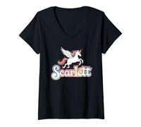 Donna Magico Design con Unicorno Scarlett per Il Nome della Ragazza Maglietta con Collo a V