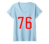 Donna Maglia #76 Bianca Rosso Sport Team Jersey Numero 76 Maglietta con Collo a V