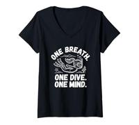 Donna Maglia apnea: One Breath - One Dive, One Mind. Apnea Maglietta con Collo a V