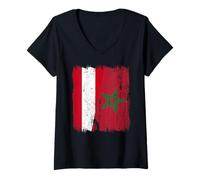 Donna Maglia Austria Marocco Half Flag Austria Marocchino Heritage Jersey Maglietta con Collo a V