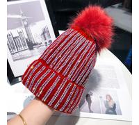 Donna Maglia Berretto Diamante Pelliccia Finta Pom Cappello Ponpon Caldo Inverno